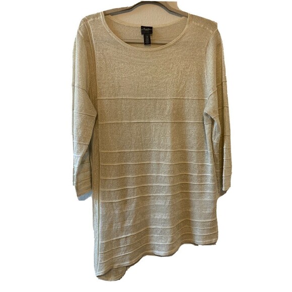 Chico's Travelers Sz Large Gold Shimmer Metallic Stretch Tunic Pullover Sweater - Picture 1 of 5